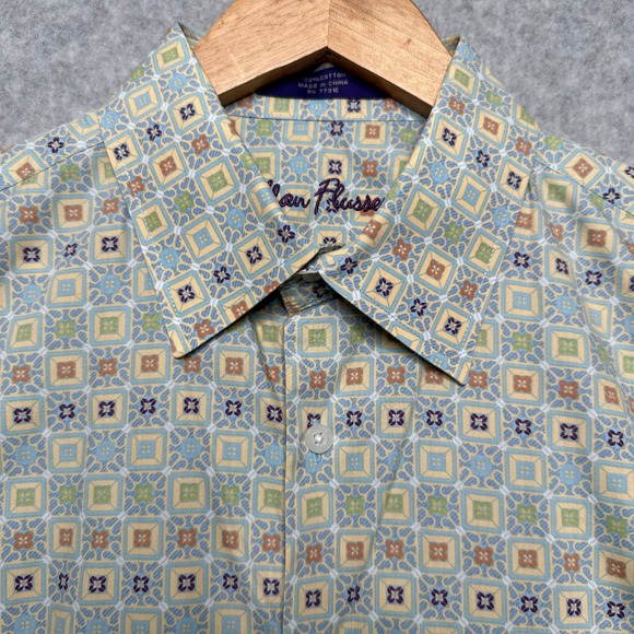 Alan Flusser Other - Alan Flusser Mens‎ Geometric Mosaic Print Cotton Button Down Shirt Yellow Blue L